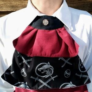 Handmade The Witcher Kaer Morhen Jabot Neck Tie Black & Red Cotton Poly OOAK